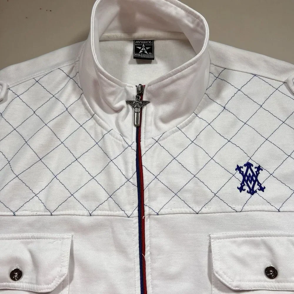 Avirex Aviator Flight Jacket White Mens Size XXL Pockets‎ Full Zip Epaulettes